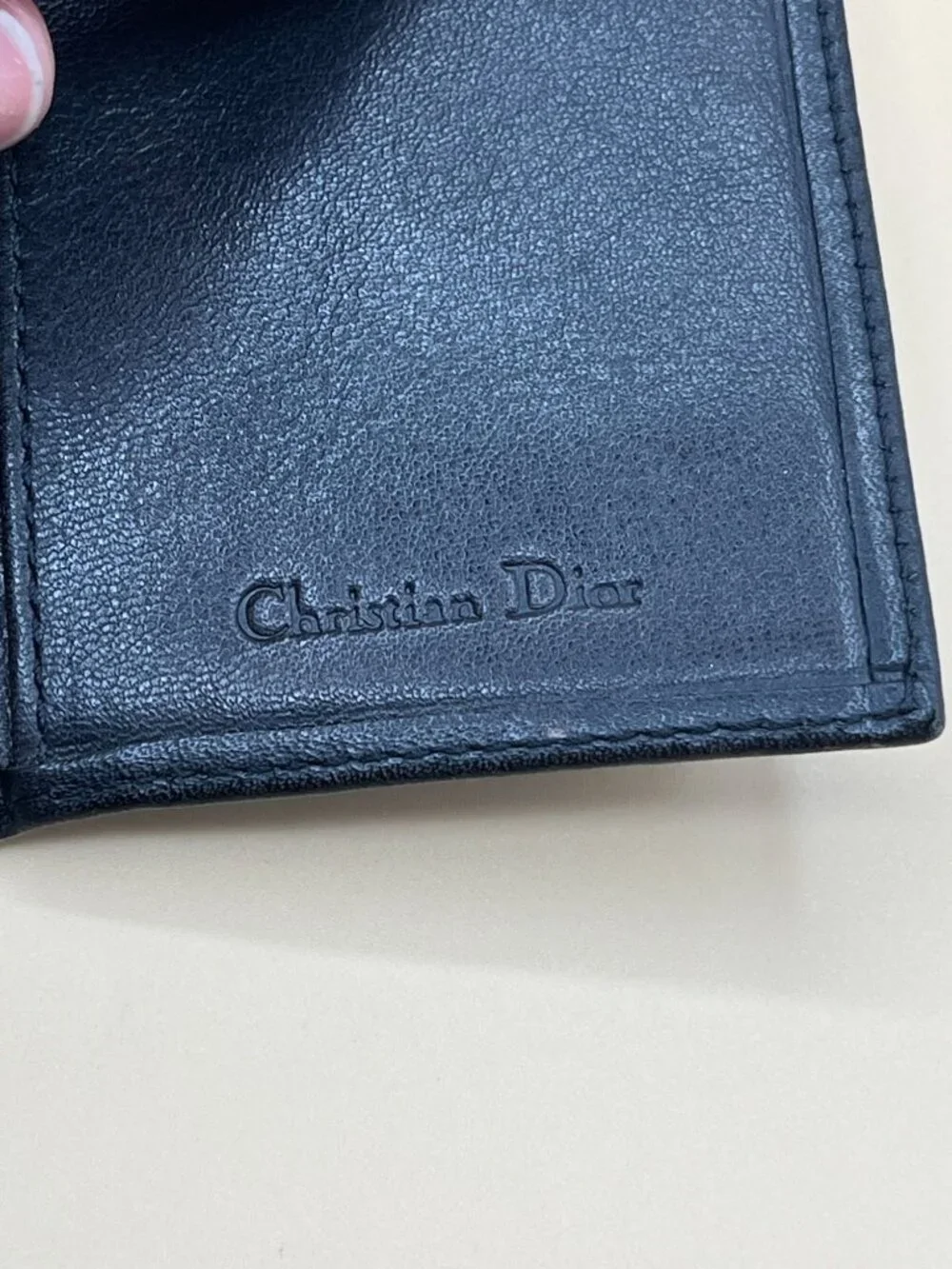 Christian Dior Vintage Black Leather Bifold Wallet Embossed Logo Card Slots Bill